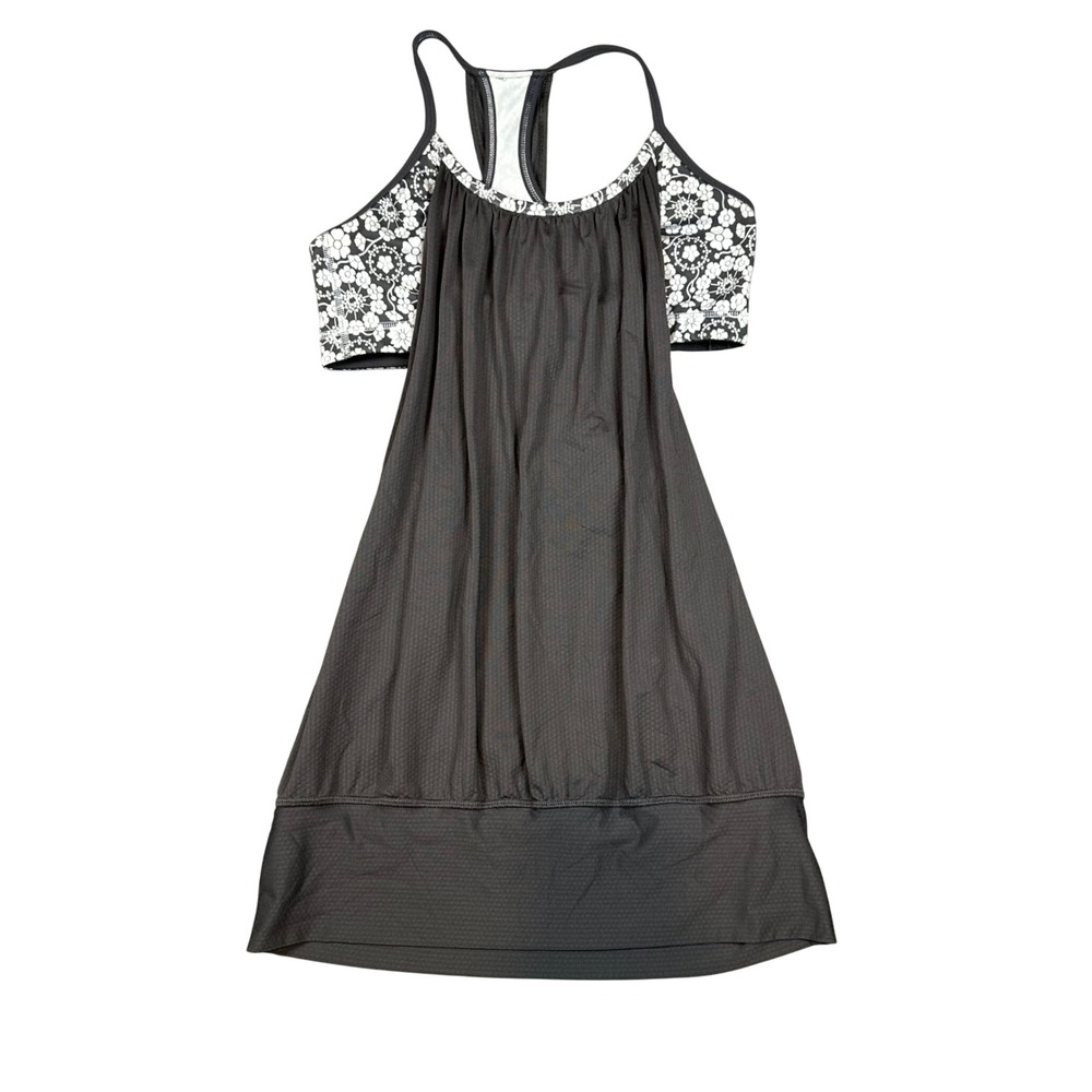 Lululemon Tank Top Womens 4 Gray Floral Built-in Bra Racerback Yoga Athletic